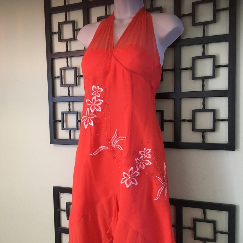 Morrell Maxie Silk Embroidered Dress Special Occasion size 6 Halter - Picture 3 of 10